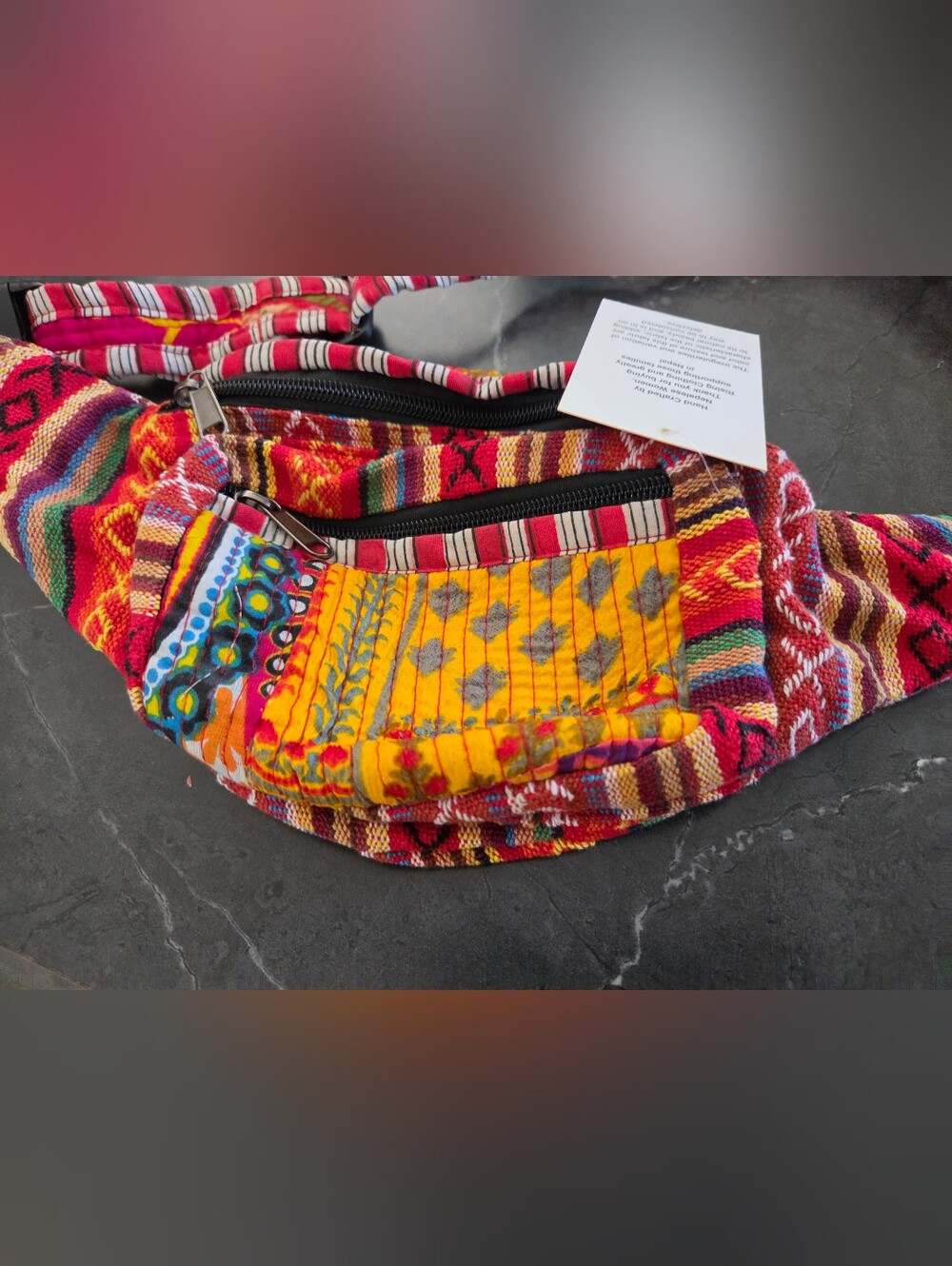 Colorful Woven Patchwork Waist Bag - Red & Yellow
